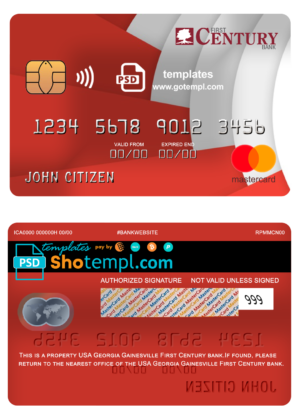 editable template, USA Georgia Gainesville First century bank mastercard fully editable template in PSD format