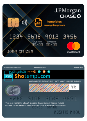 editable template, USA JP Morgan Chase bank mastercard fully editable template in PSD format