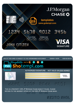 editable template, USA JP Morgan Chase bank visa signature card fully editable template in PSD format