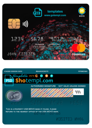 editable template, USA MOVO bank mastercard fully editable template in PSD format