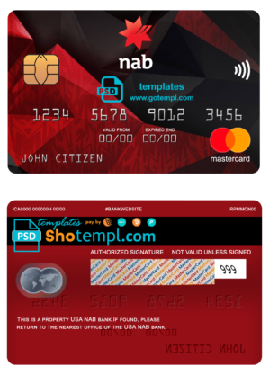 editable template, USA NAB bank mastercard fully editable template in PSD format
