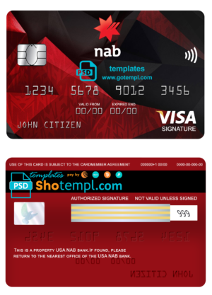 editable template, USA NAB bank visa signature card fully editable template in PSD format