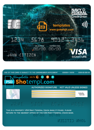 editable template, USA Navy Federal Union bank visa signature card fully editable template in PSD format
