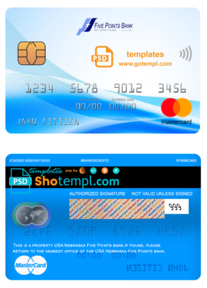 editable template, USA Nebraska Five Points Bank mastercard fully editable template in PSD format