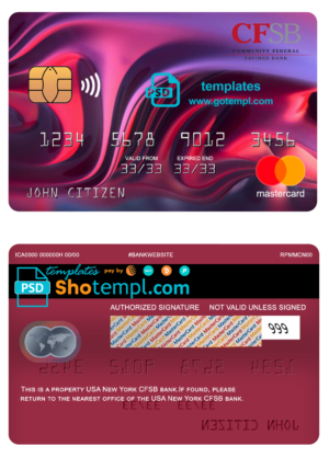 editable template, USA New York CFSB bank mastercard fully editable template in PSD format