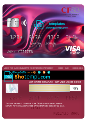editable template, USA New York CFSB bank visa classic card fully editable template in PSD format