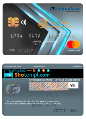editable template, USA Ohio SUTTON bank mastercard fully editable template in PSD format
