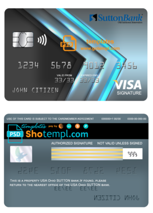 editable template, USA Ohio SUTTON bank visa signature card fully editable template in PSD format