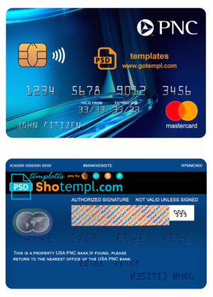 editable template, USA PNC bank mastercard fully editable template in PSD format