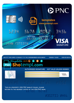 editable template, USA PNC bank visa signature card fully editable template in PSD format