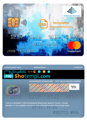 editable template, USA Springside Mortgage bank mastercard fully editable template in PSD format