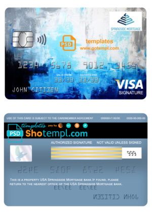 editable template, USA Springside Mortgage bank visa signature card fully editable template in PSD format