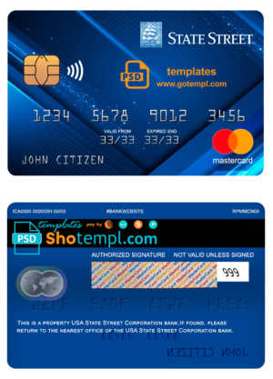editable template, USA State Street Corporation bank mastercard fully editable template in PSD format
