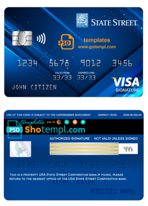 editable template, USA State Street Corporation bank visa signature card fully editable template in PSD format