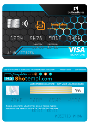 editable template, USA Sutton bank visa signature card fully editable template in PSD format