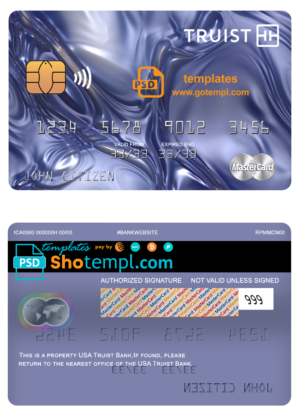 editable template, USA Truist Bank mastercard, fully editable template in PSD format