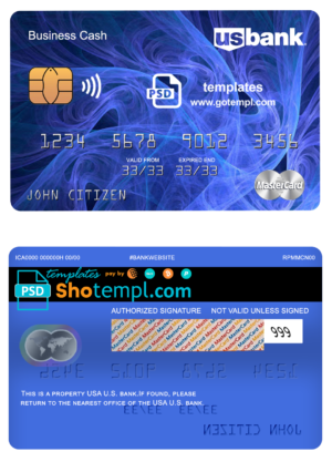 editable template, USA U.S. bank mastercard, fully editable template in PSD format