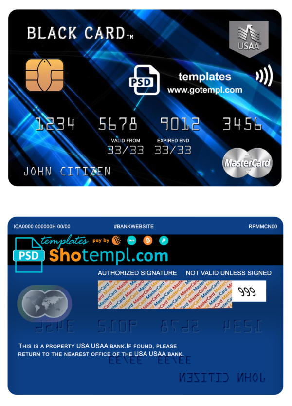 editable template, USA USAA bank mastercard, fully editable template in PSD format