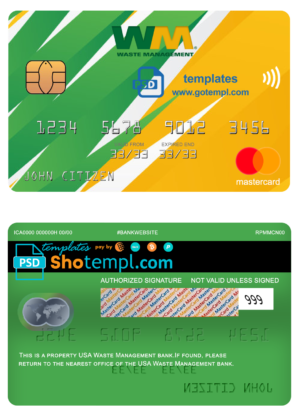 editable template, USA Waste Management bank mastercard, fully editable template in PSD format