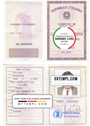 editable template, Italy Identity Card (La Carta D'Identita' Italiana) template in PSD format, fully editable