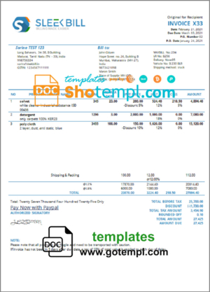 editable template, India Sleek Bill invoicing software company invoice template in Word and PDF format, fully editable