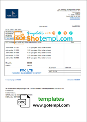 editable template, Ireland Ultratech Pvt Ltd invoice template in Word and PDF format, fully editable