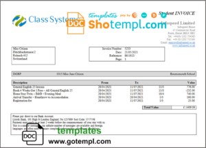 editable template, Switzerland Class System invoice template in Word and PDF format, fully editable