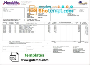 editable template, Australia Mondelez Holdings Pty Ltd invoice template in Word and PDF format, fully editable