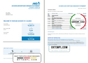 editable template, Australia ANZ proof of address bank statement template in .doc and .pdf format, 2 pages