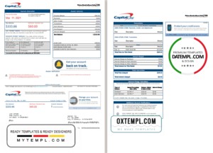 editable template, USA Capital One bank statement template in Excel and PDF format (2 pages) version 3
