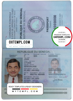 editable template, Senegal passport template in PSD format, fully editable