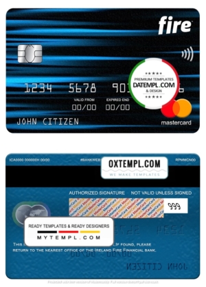 editable template, Ireland Fire Financial Services Limited the Observatory bank mastercard, fully editable template in PSD format