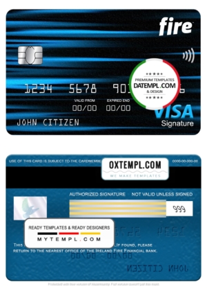 editable template, Ireland Fire Financial Services Limited the Observatory bank visa signature card, fully editable template in PSD format