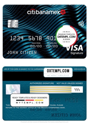 editable template, Mexico Citibanamex bank visa signature card, fully editable template in PSD format