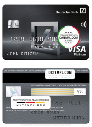 editable template, Mexico Deutsche bank visa platinum card, fully editable template in PSD format