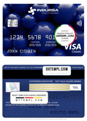 editable template, Mexico Inbursa bank visa classic card, fully editable template in PSD format