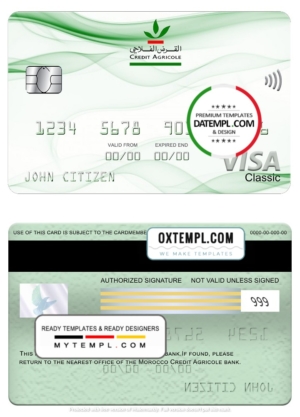 editable template, Morocco Credit Agricole bank visa classic card, fully editable template in PSD format