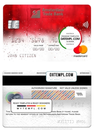editable template, Netherlands Amsterdam Trade bank mastercard, fully editable template in PSD format