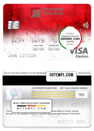 editable template, Netherlands Amsterdam Trade bank visa electron card, fully editable template in PSD format
