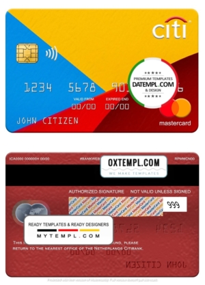 editable template, Netherlands Citibank mastercard template in PSD format, fully editable