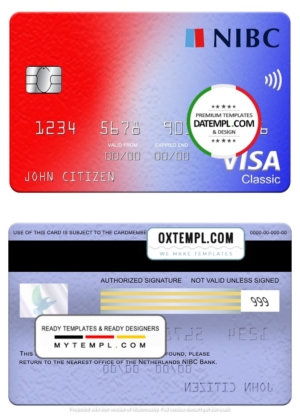 editable template, Netherlands NIBC bank visa classic card, fully editable template in PSD format