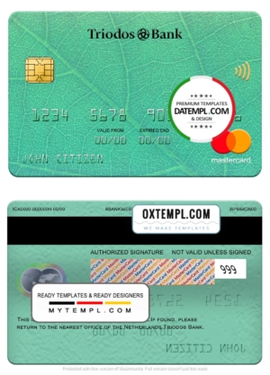editable template, Netherlands Triodos bank mastercard, fully editable template in PSD format