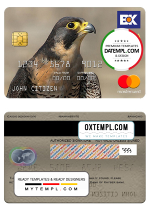 editable template, Pakistan The bank of Khyber mastercard, fully editable template in PSD format