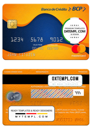 editable template, Peru Banco de Credito del Peru (BCP) bank mastercard, fully editable template in PSD format