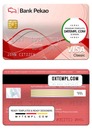 editable template, Poland bank Pekao S.A bank mastercard, fully editable template in PSD format