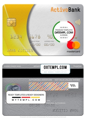 editable template, Portugal Activobank S.A. bank mastercard, fully editable template in PSD format