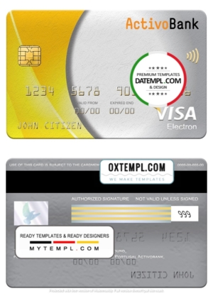 editable template, Portugal Activobank S.A. bank visa electron card, fully editable template in PSD format