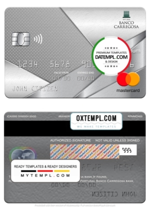 editable template, Portugal Banco Carregosa bank mastercard platinum, fully editable template in PSD format
