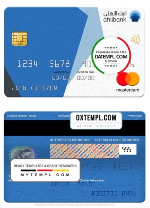 editable template, Qatar Ahilbank mastercard, fully editable template in PSD format
