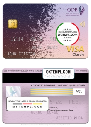 editable template, Qatar Development Bank visa classic card, fully editable template in PSD format